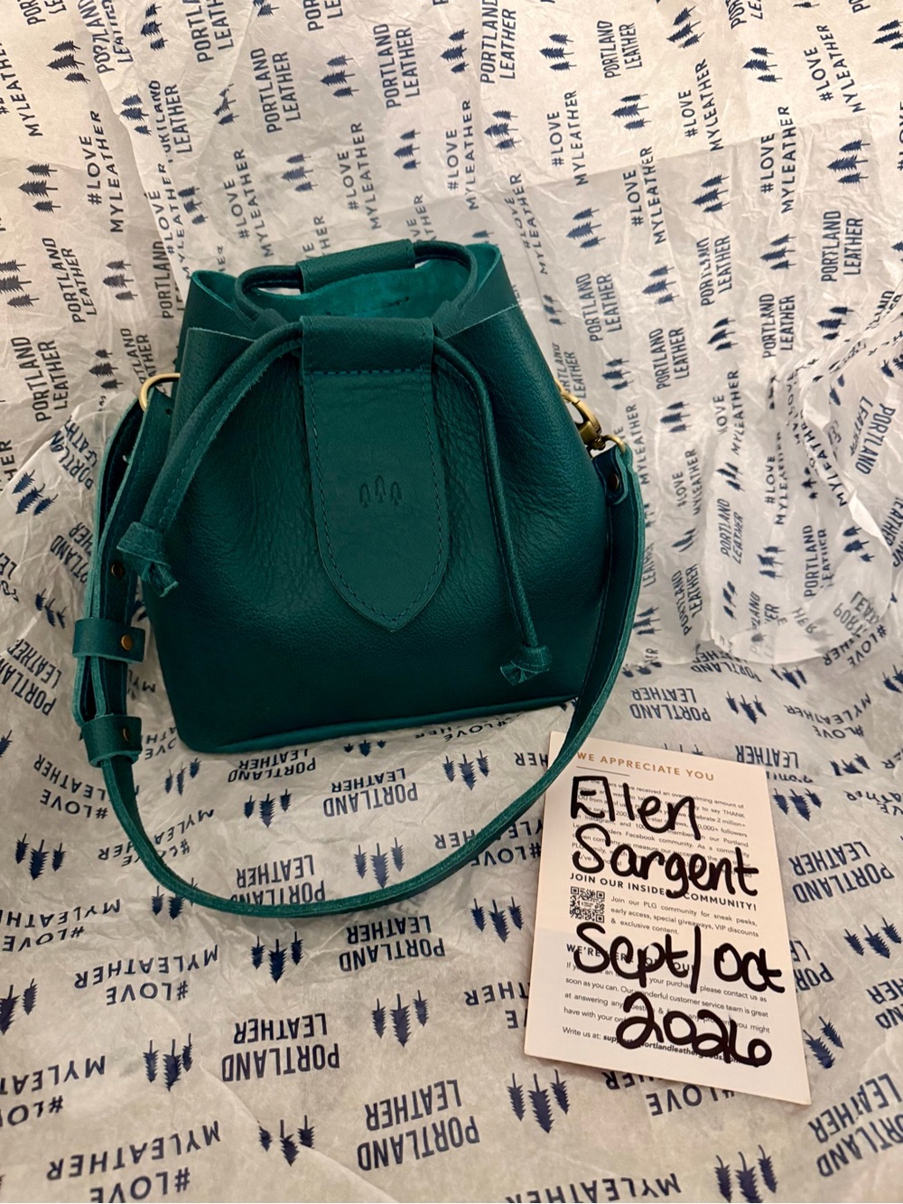 Portland Leather Teal Green Drawstring Bucket Crossbody Bag